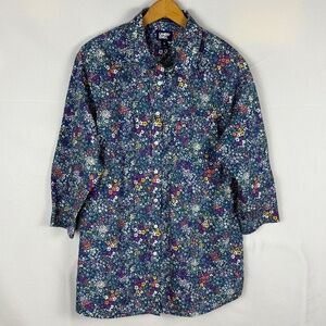 Lands End Women 3/4 Sleeve No Iron Button Up Shirt Sz 16 Supima Cotton Office